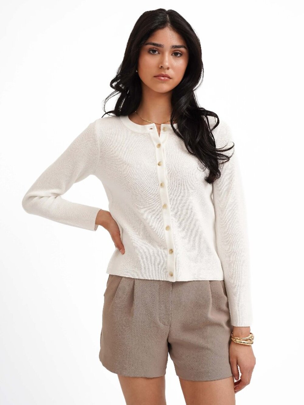 CYRUS The Classic Buttoned Cardigan in Bone White Women's Size XS Knit Sweater